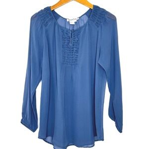 WinterSilks Sheer Blue Silk Blouse Large